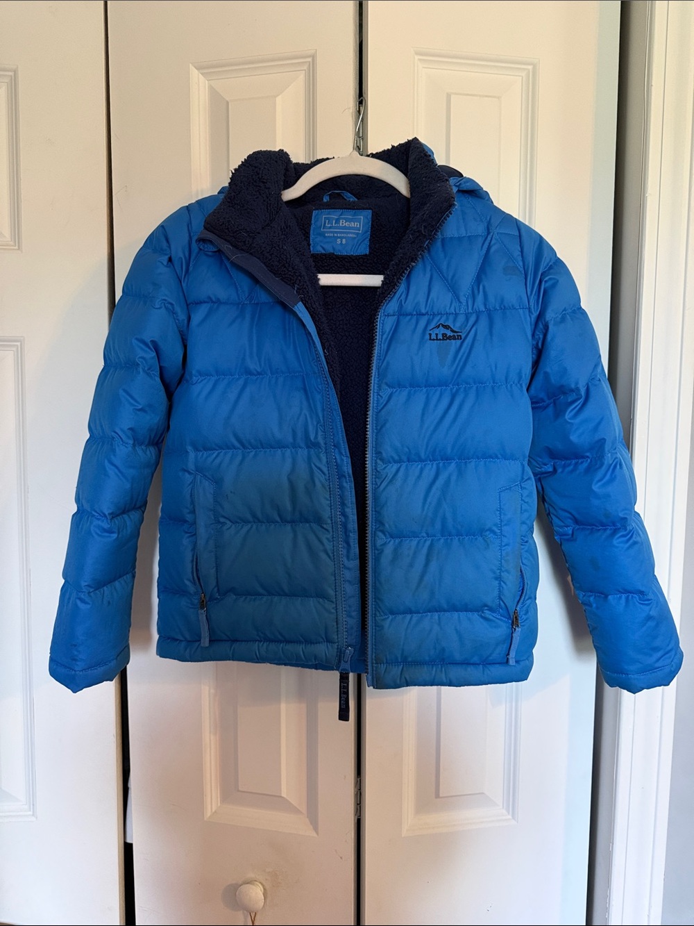 L.L. Bean Kids Bright Blue Insulated Puffer Jacket with Hood